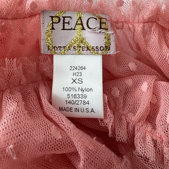 Peace Lotta Stensson Pink Polka Dot Mesh Stretch On Off Shoulder Blouse Top XS - Picture 3 of 3